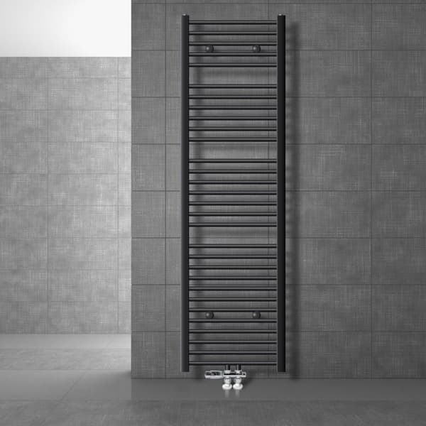 Badrumsradiator centrumanslutning 500x1800 mm antracit rak med basanslutningsset LuxeBath