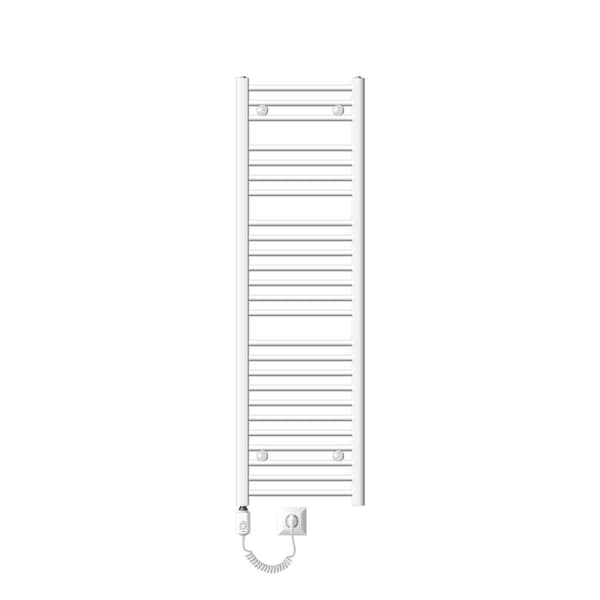 LuxeBath elektrisk badeværelsesradiator Sahara 400x1500 mm hvid buet sidetilslutning & varmeelement 1200W med termostat & digitalt display,