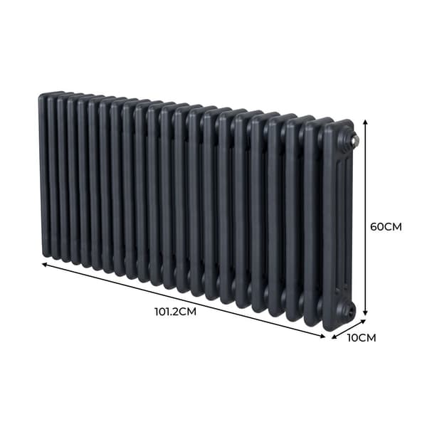 Horizontal Radiator with 2 and 3 Columns Modern Central Heating Element Gray Black White Carbon Steel Wall Mounted Kitchen Living Room Bathroom