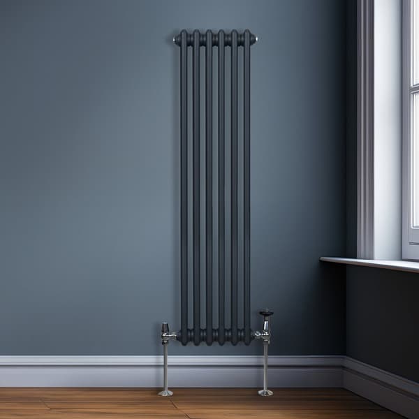 Traditionel lodret radiator med 2 og 3 søjler Moderne centralvarmeelement Antracitgrå Sort Hvid Kulstofstål Vægmonteret Køkken Stue Badeværelse