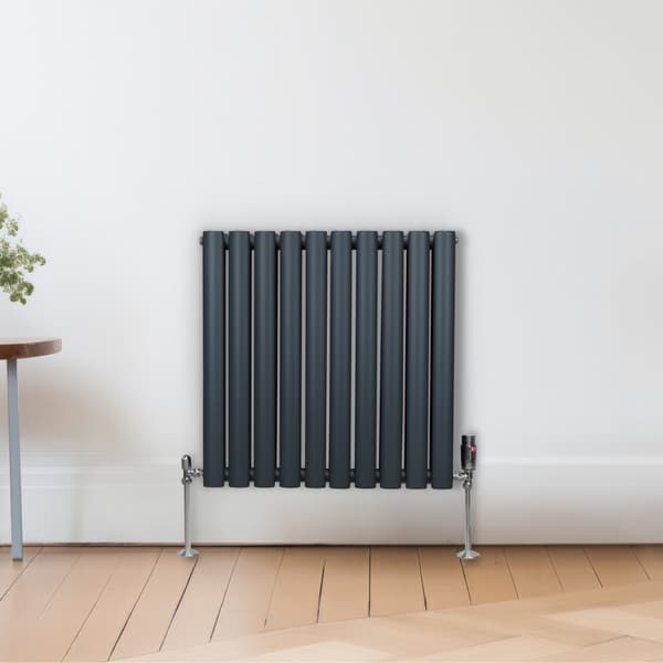 Radiatorer med Ovala Kolumner Kromventiler Dubbelpanel Centralvärme Element Grå Vit Svart Stål Horisontal Vertikal Kök Vardagsrum Monteringskit Beslag