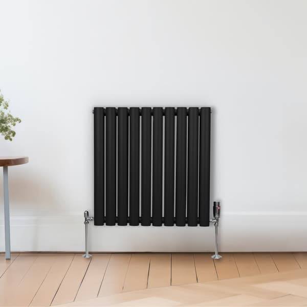 Radiatorer med Ovala Kolumner Kromventiler Dubbelpanel Centralvärme Element Grå Vit Svart Stål Horisontal Vertikal Kök Vardagsrum Monteringskit Beslag