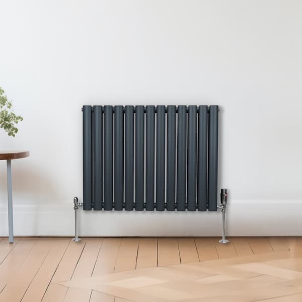 Radiatorer med Ovala Kolumner Kromventiler Dubbelpanel Centralvärme Element Grå Vit Svart Stål Horisontal Vertikal Kök Vardagsrum Monteringskit Beslag