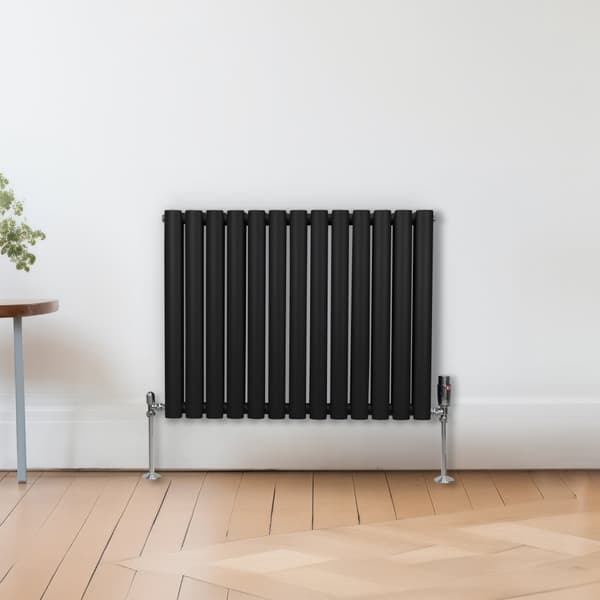 Radiatorer med Ovala Kolumner Kromventiler Dubbelpanel Centralvärme Element Grå Vit Svart Stål Horisontal Vertikal Kök Vardagsrum Monteringskit Beslag