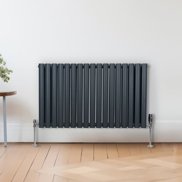 Radiatorer med Ovala Kolumner Kromventiler Dubbelpanel Centralvärme Element Grå Vit Svart Stål Horisontal Vertikal Kök Vardagsrum Monteringskit Beslag