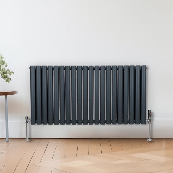 Radiatorer med Ovala Kolumner Kromventiler Dubbelpanel Centralvärme Element Grå Vit Svart Stål Horisontal Vertikal Kök Vardagsrum Monteringskit Beslag