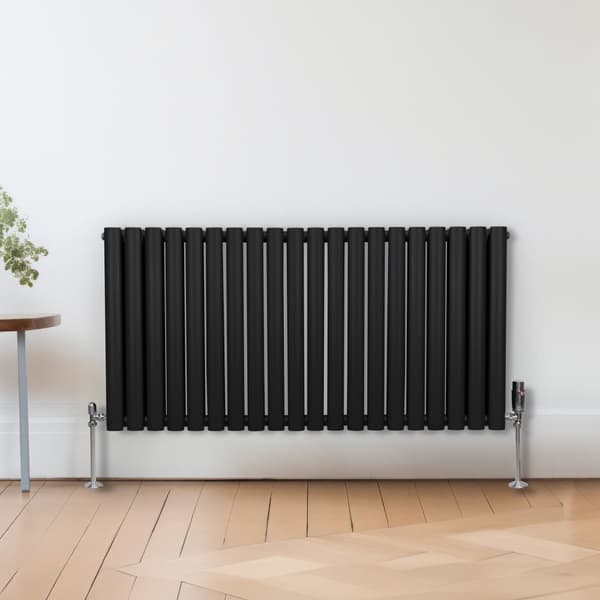 Radiatorer med Ovala Kolumner Kromventiler Dubbelpanel Centralvärme Element Grå Vit Svart Stål Horisontal Vertikal Kök Vardagsrum Monteringskit Beslag