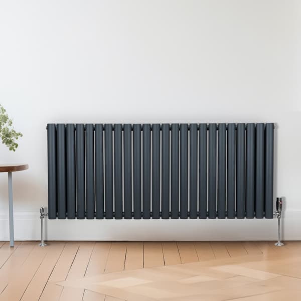 Radiatorer med Ovala Kolumner Kromventiler Dubbelpanel Centralvärme Element Grå Vit Svart Stål Horisontal Vertikal Kök Vardagsrum Monteringskit Beslag