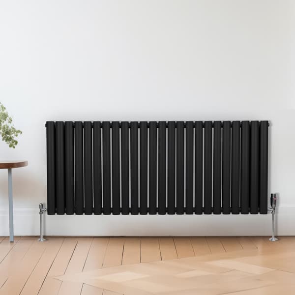 Radiatorer med Ovala Kolumner Kromventiler Dubbelpanel Centralvärme Element Grå Vit Svart Stål Horisontal Vertikal Kök Vardagsrum Monteringskit Beslag