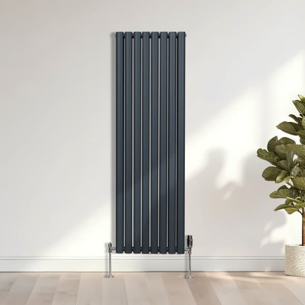 Radiatorer med Ovala Kolumner Kromventiler Dubbelpanel Centralvärme Element Grå Vit Svart Stål Horisontal Vertikal Kök Vardagsrum Monteringskit Beslag