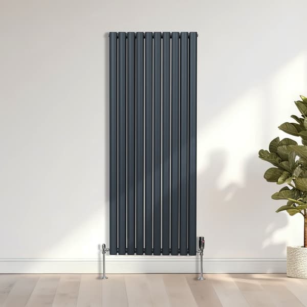 Radiatorer med Ovala Kolumner Kromventiler Dubbelpanel Centralvärme Element Grå Vit Svart Stål Horisontal Vertikal Kök Vardagsrum Monteringskit Beslag