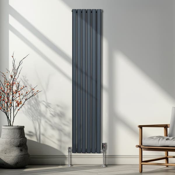 Oval Column Radiators TRV's Double Panel Central Heating Radiator Gray White Black Steel Horizontal Vertical Kitchen Living Room Mounting Kit Fittings