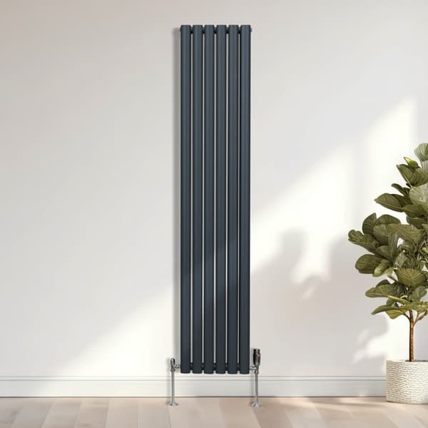 Oval Column Radiators TRV's Double Panel Central Heating Radiator Gray White Black Steel Horizontal Vertical Kitchen Living Room Mounting Kit Fittings