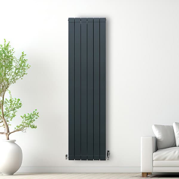 Aluminum Radiator & Chrome Valves Vertical Double Flat Panel Lightweight Modern Central Heating Anthracite Gray Kitchen Living Room Cleaning Brush