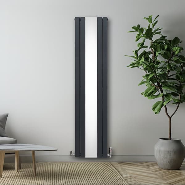 Fladskærm Radiator & Spejl 1800mm & Kromventiler Designer Lodret Grå Sort Hvid Kulstofstål Vægmonteret Køkken Stue Rengøringsbørste Monteringssæt