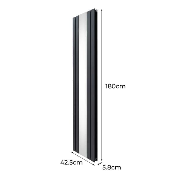 Fladskærm Radiator & Spejl 1800mm & Kromventiler Designer Lodret Grå Sort Hvid Kulstofstål Vægmonteret Køkken Stue Rengøringsbørste Monteringssæt