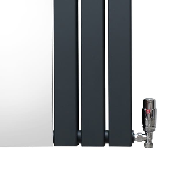 Fladskærm Radiator & Spejl 1800mm & Kromventiler Designer Lodret Grå Sort Hvid Kulstofstål Vægmonteret Køkken Stue Rengøringsbørste Monteringssæt
