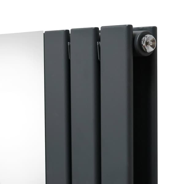 Fladskærm Radiator & Spejl 1800mm & Kromventiler Designer Lodret Grå Sort Hvid Kulstofstål Vægmonteret Køkken Stue Rengøringsbørste Monteringssæt