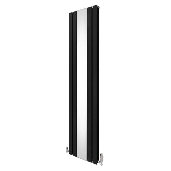 Flat Panel Radiator & Mirror 1800mm & Valves Designer Vertical Gray Black White Carbon Steel Wall Mounted Kitchen Living Room Mounting Kit Musta 1800mm x 425mm  + Valve