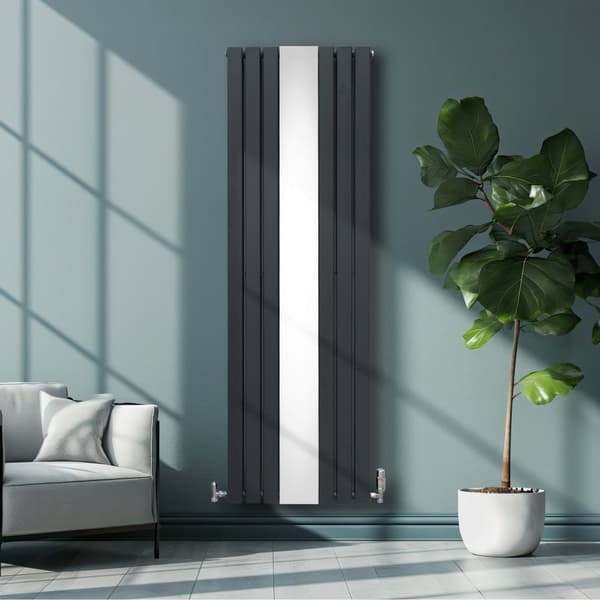 Fladskærm Radiator & Spejl 1800mm & Kromventiler Designer Lodret Grå Sort Hvid Kulstofstål Vægmonteret Køkken Stue Rengøringsbørste Monteringssæt