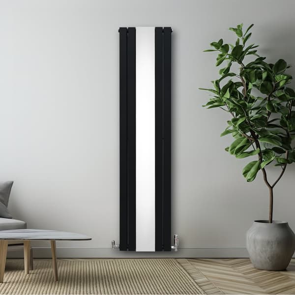 Fladskærm Radiator & Spejl 1800mm & Kromventiler Designer Lodret Grå Sort Hvid Kulstofstål Vægmonteret Køkken Stue Rengøringsbørste Monteringssæt