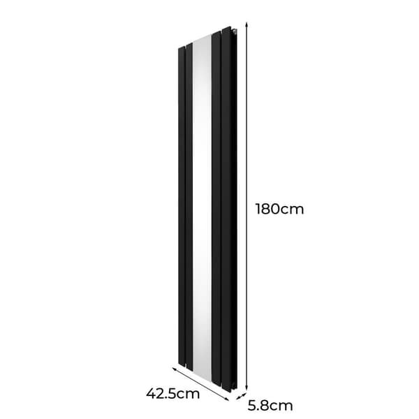 Fladskærm Radiator & Spejl 1800mm & Kromventiler Designer Lodret Grå Sort Hvid Kulstofstål Vægmonteret Køkken Stue Rengøringsbørste Monteringssæt