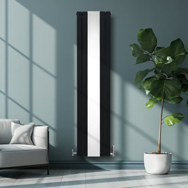 Fladskærm Radiator & Spejl 1800mm & Kromventiler Designer Lodret Grå Sort Hvid Kulstofstål Vægmonteret Køkken Stue Rengøringsbørste Monteringssæt