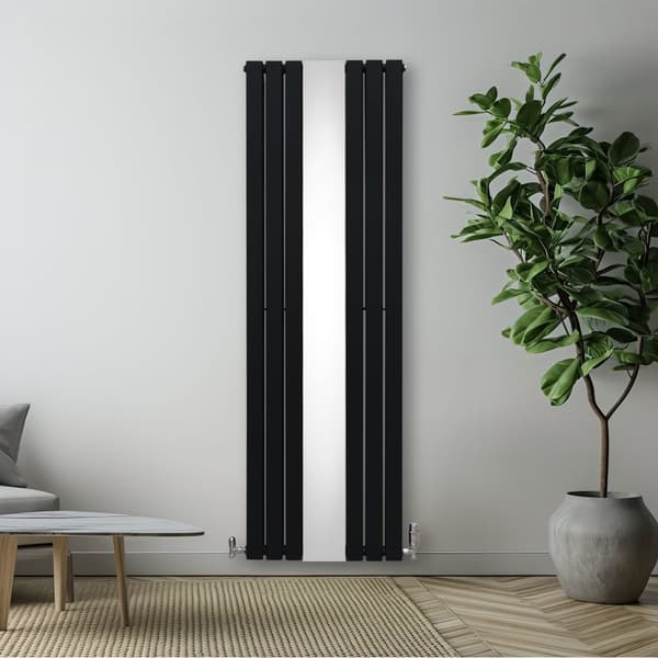 Fladskærm Radiator & Spejl 1800mm & Kromventiler Designer Lodret Grå Sort Hvid Kulstofstål Vægmonteret Køkken Stue Rengøringsbørste Monteringssæt