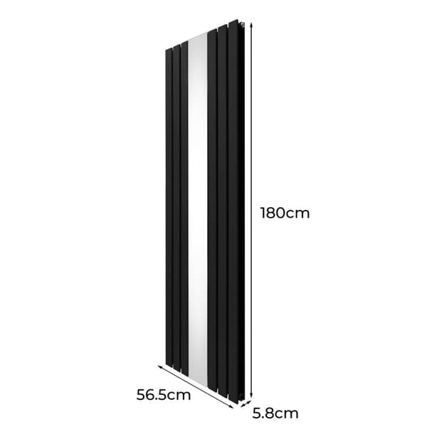Fladskærm Radiator & Spejl 1800mm & Kromventiler Designer Lodret Grå Sort Hvid Kulstofstål Vægmonteret Køkken Stue Rengøringsbørste Monteringssæt