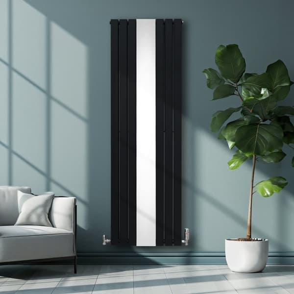 Fladskærm Radiator & Spejl 1800mm & Kromventiler Designer Lodret Grå Sort Hvid Kulstofstål Vægmonteret Køkken Stue Rengøringsbørste Monteringssæt