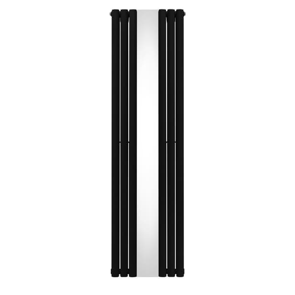 Radiator med Ovale Paneler & Spejl 1800 mm & Ventil Designer Dobbelt Søjle Lodret Grå Sort Hvid Kulstofstål Vægmonteret Køkken Stue Monteringssæt