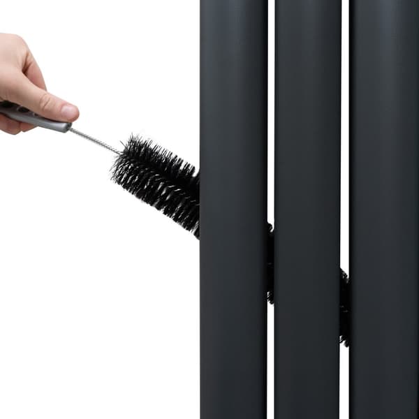 Radiator med Ovale Paneler & Spejl 1800 mm & Ventil Designer Dobbelt Søjle Lodret Grå Sort Hvid Kulstofstål Vægmonteret Køkken Stue Monteringssæt