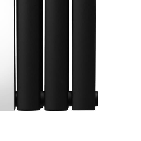 Radiator med Ovale Paneler & Spejl 1800 mm & Ventil Designer Dobbelt Søjle Lodret Grå Sort Hvid Kulstofstål Vægmonteret Køkken Stue Monteringssæt