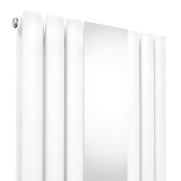 Radiator med Ovale Paneler & Spejl 1800 mm & Ventil Designer Dobbelt Søjle Lodret Grå Sort Hvid Kulstofstål Vægmonteret Køkken Stue Monteringssæt