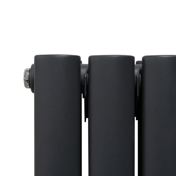 Radiator med Ovale Paneler & Spejl 1800 mm & Ventil Designer Dobbelt Søjle Lodret Grå Sort Hvid Kulstofstål Vægmonteret Køkken Stue Monteringssæt