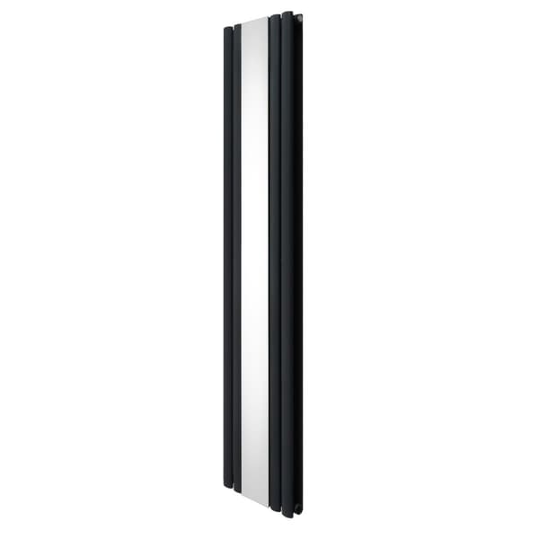 Radiator med Ovale Paneler & Spejl 1800 mm & Ventil Designer Dobbelt Søjle Lodret Grå Sort Hvid Kulstofstål Vægmonteret Køkken Stue Monteringssæt