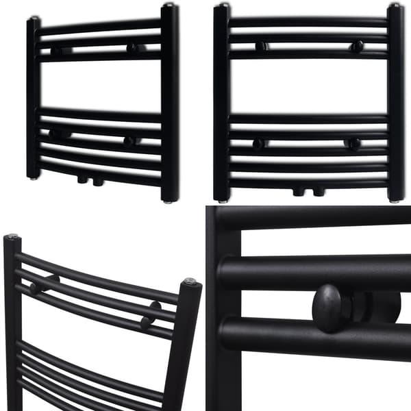 Håndklæderadiator 480x480 mm centralvarme buet sort - Håndklæderadiator - Håndklæderadiatorer - Home & Living