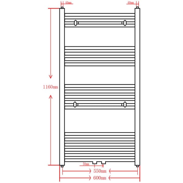 Håndklæderadiator 600x1160 mm centralvarme lige sort - Håndklæderadiator - Håndklæderadiatorer - Home & Living