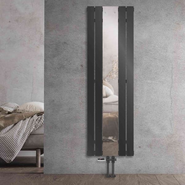 Kylpyhuonepatteri keskiliitäntä peilillä 450x1600 mm antrasiitti sis. lattialiitäntäsarjan termostaatilla LuxeBath