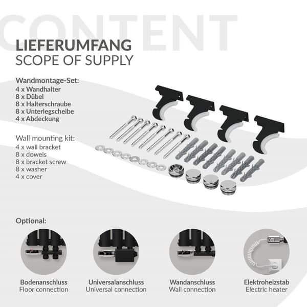 Badeværelsesradiator dobbeltlag vandret 600x780 mm sort inkl. tilslutningssæt med termostat Universal LuxeBath