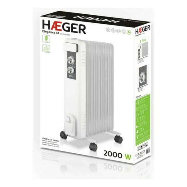 Oljefylt Radiator (9 kammer) Haeger OH-009.008A Hvit 2000 W