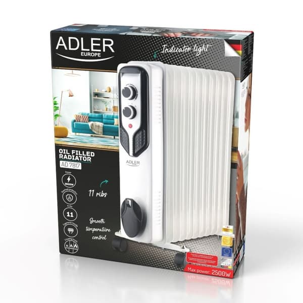 Oljeelement Adler AD 7817 Vit Svart 2500 W Vit