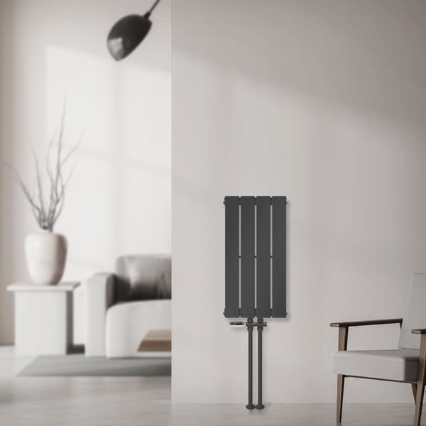 ML-Design Panelradiator Enkel 600x300 mm Antracit Mittenanslutning med golvanlutningsset Genomströmningsform Multiblock Termostat Badradiator
