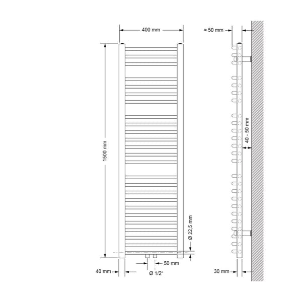 Kylpyhuonepatteri Sahara 400x1500 mm valkoinen kaareva keskiliitäntä ja lattialiitäntäsarja