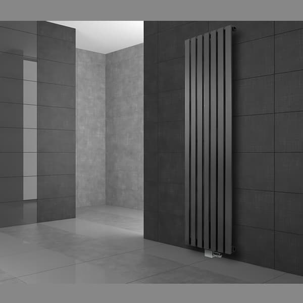Badrumsradiator Stella 370x1600 mm antracit med universalanslutningssats