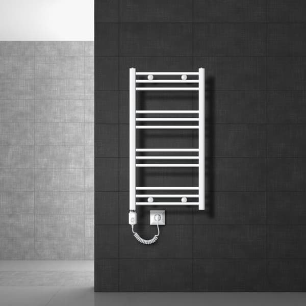 Kylpyhuonepatteri Sähköinen lämmityselementillä 600W 500x800 mm Valkoinen kaareva sivuliitännällä varustettuna