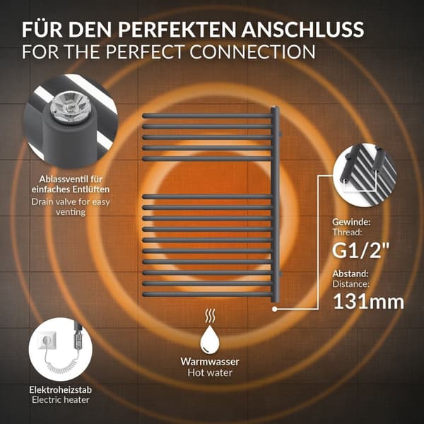 Badeværelsesradiator U-formet rumdeler 500x800 mm antracit LuxeBath