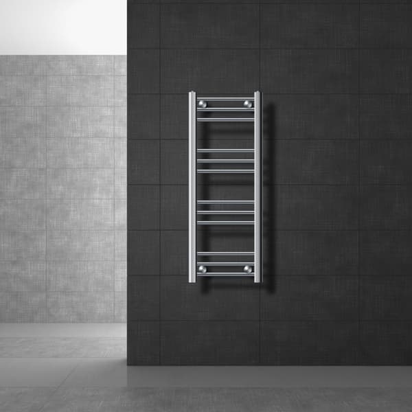 Elektrisk badrumsradiator med värmeelement 300W 300x800 mm Krom rak sidoanslutning &amp; termostat Touch-kontroll LuxeBath