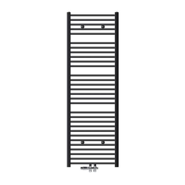 Badrumsradiator Sahara 600x1800 mm antracit rak med centrumanslutning och golvanslutningssats