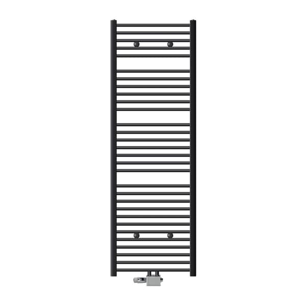 Badrumsradiator Sahara 600x1800 mm antracit rak med centrumanslutning och LuxeBath universalanslutningssats